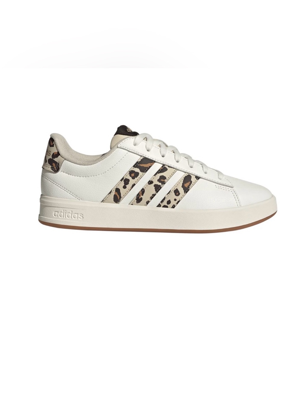 adidas White Sneakers with Leopard-Print Three Stripes